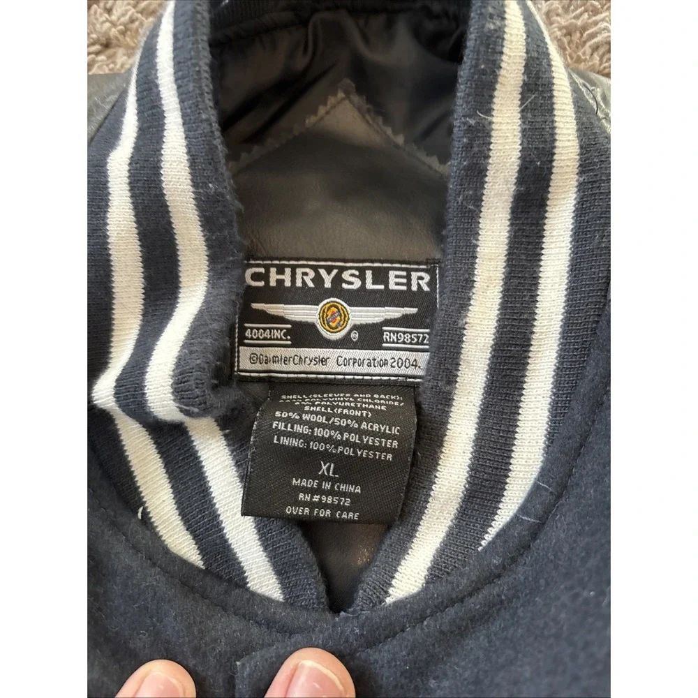 Y2K Chrysler Varsity Jacket XL Wool‎ Faux Leather Logo Back Snap Button Bomber